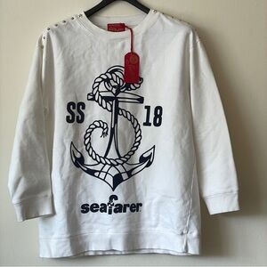 NEW VTG SEAFARER Italy White oversized sweatshirt blue anchor nautical fisherman
